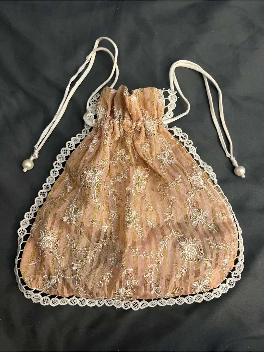 Designers Originals Indian Pakistani boho Pink Lace Drawstring Wristlet Pouch